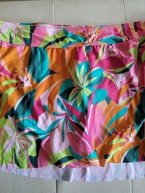 Anne Cole Pink Green Orange Tropical Swim Skirt Size Large